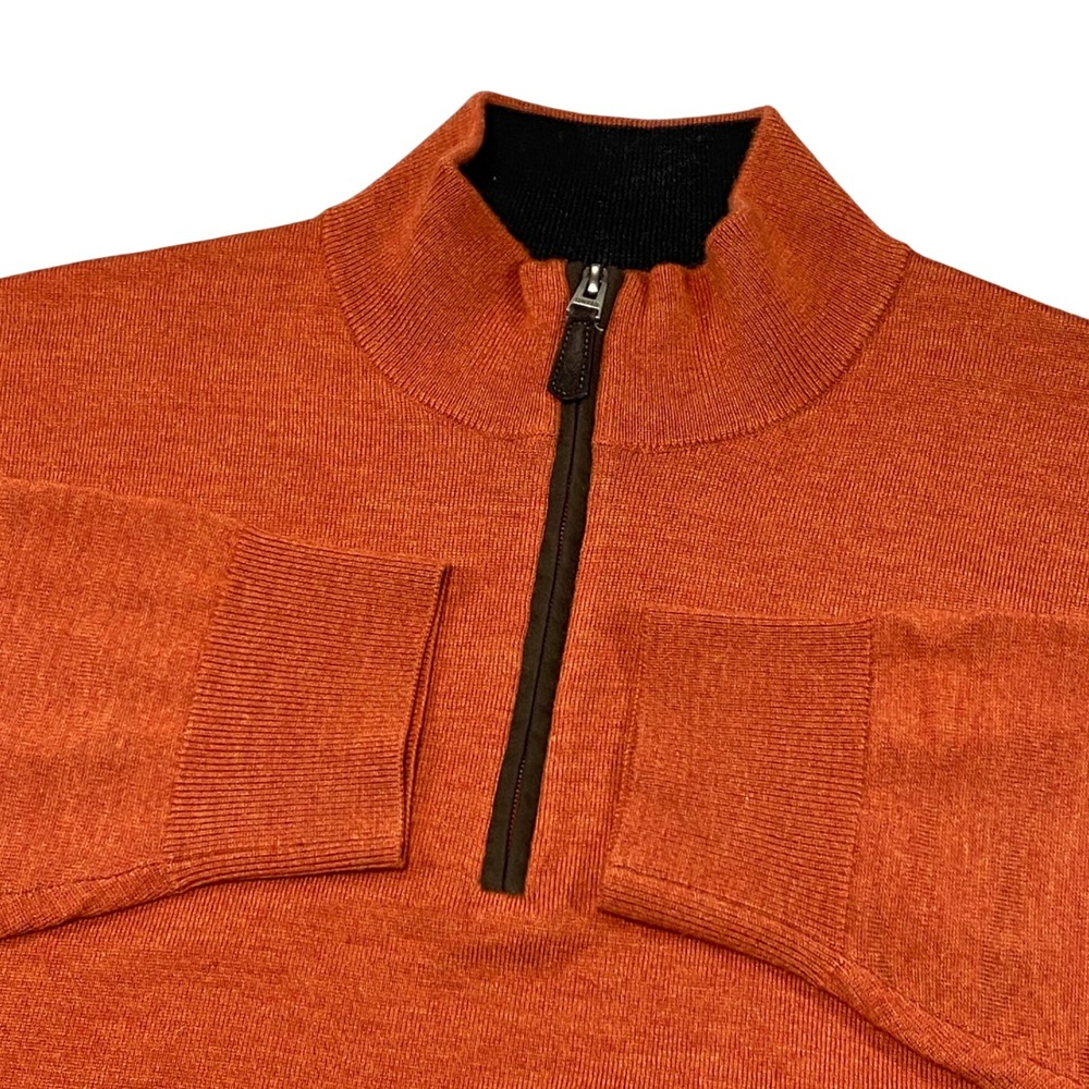 Orvis Mens Burnt Orange 100% Merino Wool Quarter Zip Sweater XL